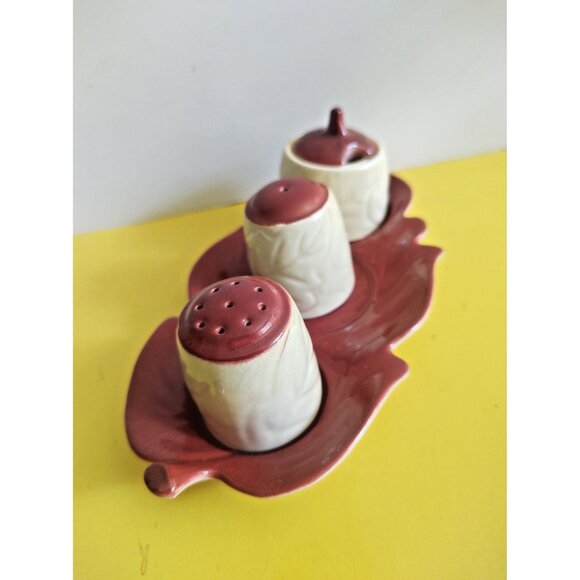 Vintage Carlton Ware England Cruet Set Leaf Twin Tone Design Beige & Brown - Picture 3 of 14